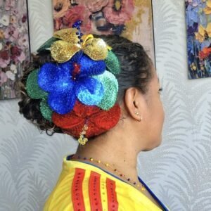 Tocado 3 Flores Cayena Lentejuelas en Peineta Colombia